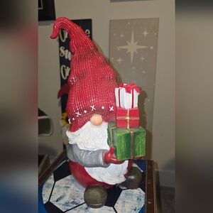 Festive Red and Green Holiday Gnome Figurine